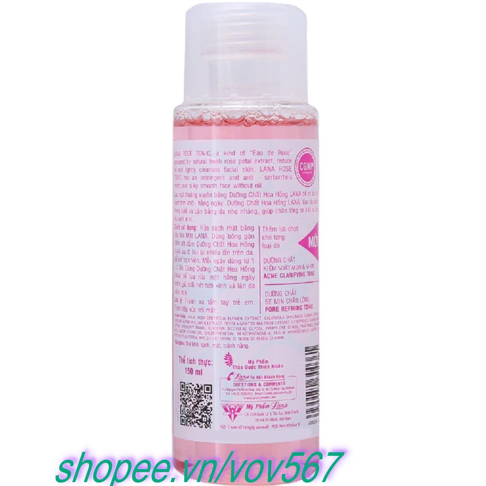 Nước Hoa Hồng 150ml Lana Giúp Cân Bằng Độ Ẩm, Làm Trắng Và Săn Chắc Da Chính Hãng.