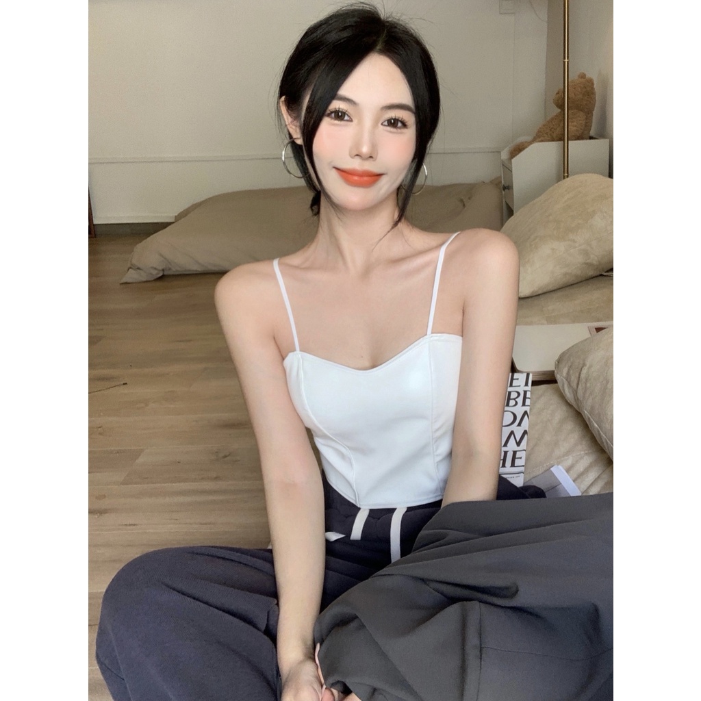 Áo hai dây croptop da ba màu lưng chun cá tính