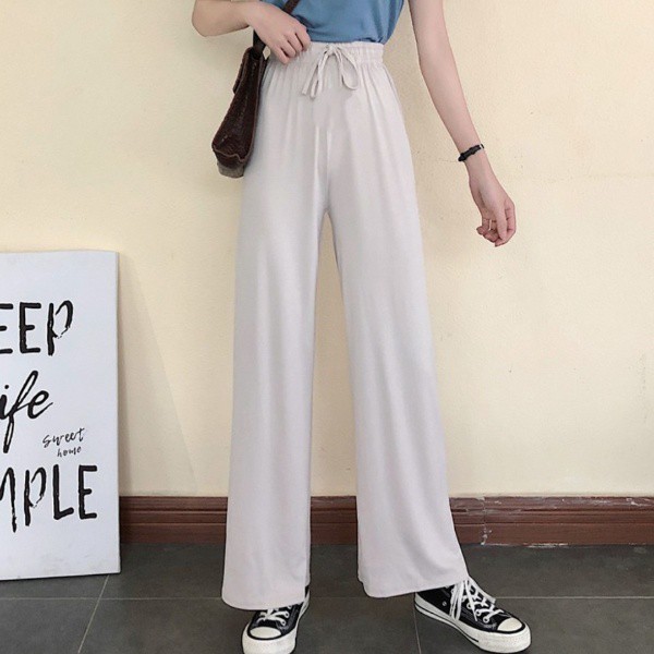 Quần nữ ống rộng culottes chất tăm gân dài 95cm cạp cao quần xuông nữ lyns nơ cạp chun thoáng mát siêu hót tạo dáng