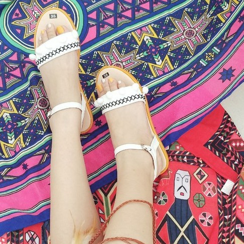 Dép Sandal phối Thổ Cẩm Boho Vintage Giày Xinh Giá Rẻ