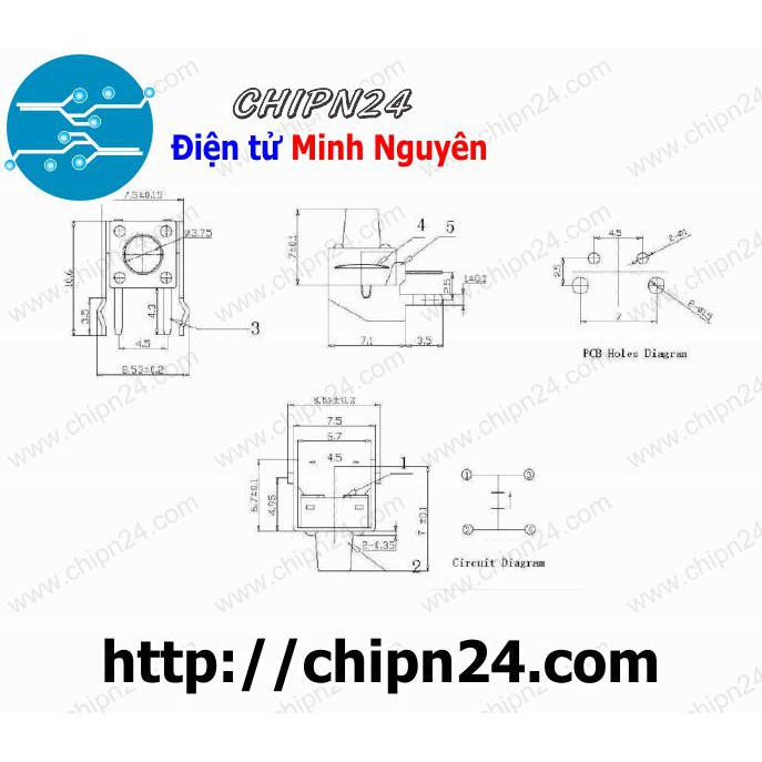 [10 CÁI] Nút nhấn vuông cong 6x6x7mm DIP