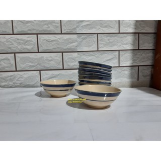 Chén cơm, bát cơm sành kiểu xưa viền xanh 10 chén