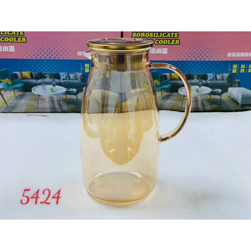BÌNH ĐỰNG NƯỚC UỐNG THỦY TINH CHỊU NHIỆT LÊN ĐẾN 400 ĐỘ C MÀU VÀNG GOND SANG TRỌNG