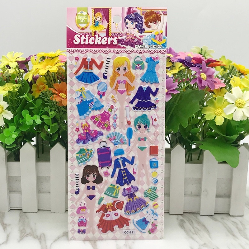Tấm Dán Sticker  3D Thay trang phục búp bê Nhiều Mẫu