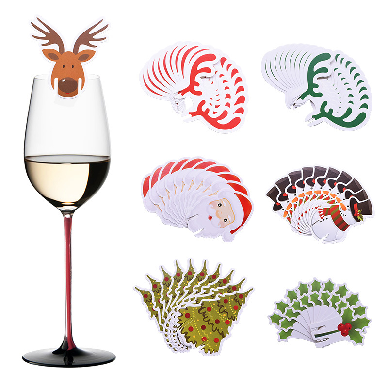 10 Pcs Christmas Cup Card/ Santa Xmas Tree Snowman Elk Wine Glass Place Cards Decoration/ New Year Christmas Party Table Supplies