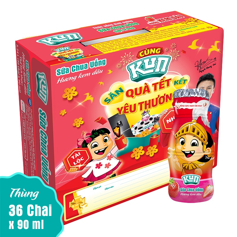 Thùng 48 chai 90ml Sữa Chua Uống KUN hương Dâu/ Cam
