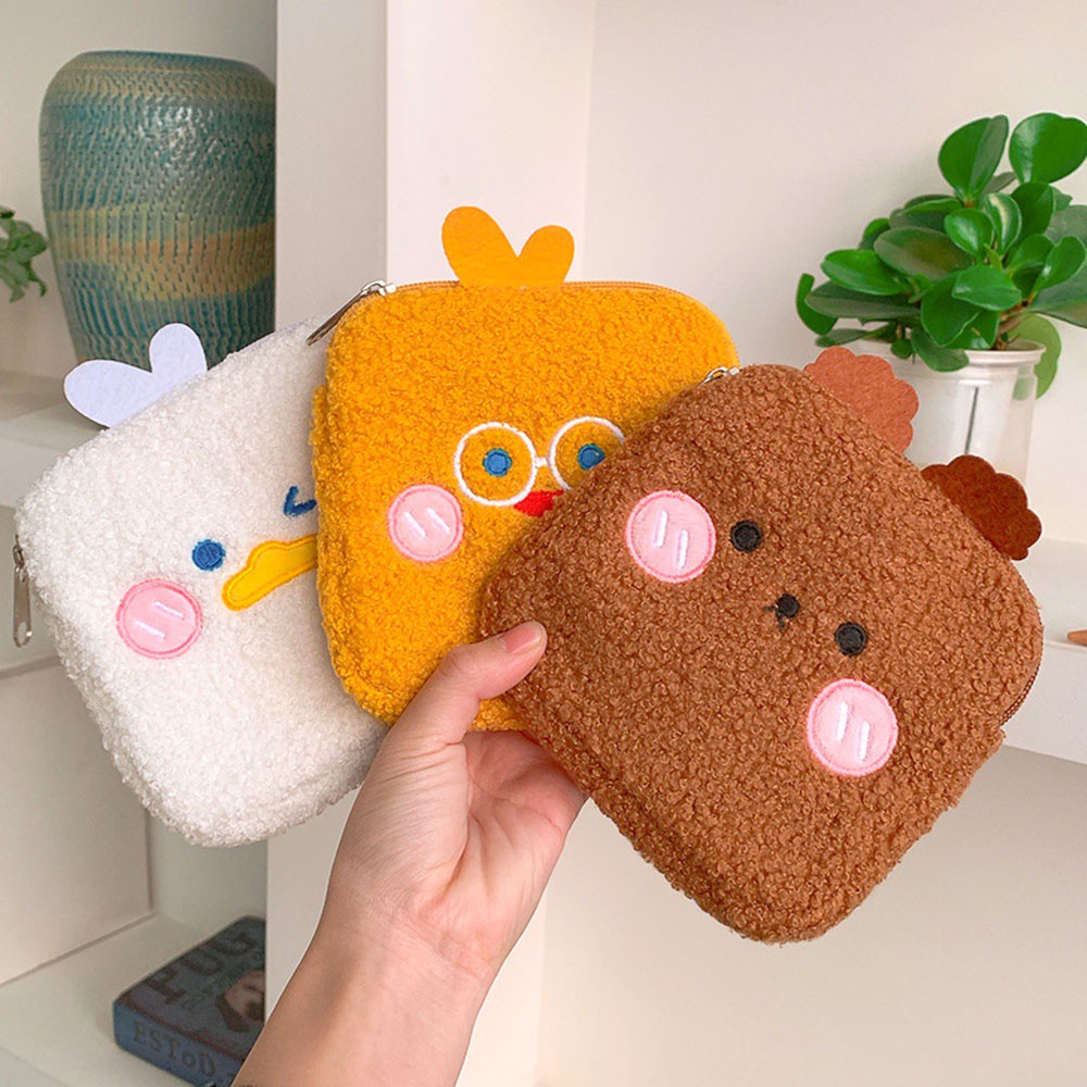 Túi nhỏ chất liệu lông nhung chứa tai nghe/mỹ phẩm/cáp USB/đồ cá nhân cho bạn gái chủ đề hoạt hình độc đáo