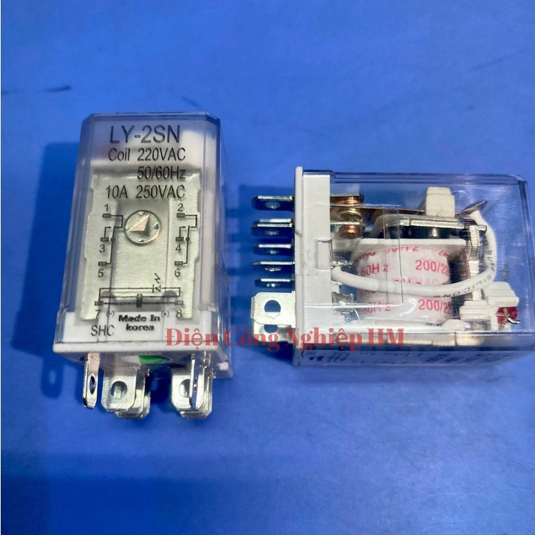Relay Rơ le trung gian SUNGHO LY-2SN - Chính Hãng, 8 chân dẹt ngang to, có đèn