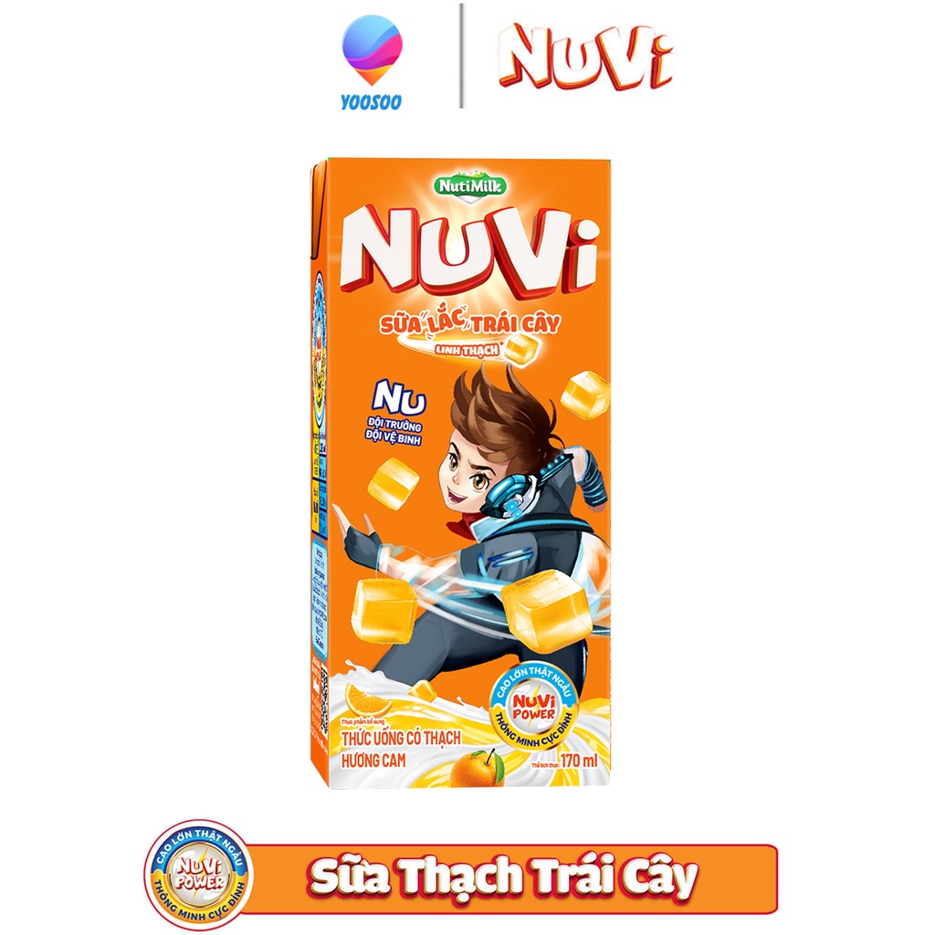 Hộp NuVi Sữa Lúa Mạch Thạch Cacao/ Sữa Chua Thạch Dâu/ Sữa Trái Cây Thạch Cam 170ml - NUTIFOOD - YOOSOO MALL