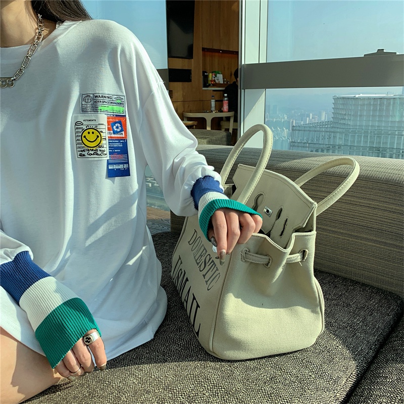 SUXI Áo thun tay dài dáng rộng thiết kế mới thời trang mùa thu theo phong cách hàn quốc cho nữ