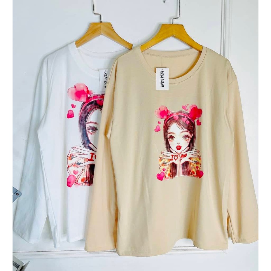 Áo thun nữ dài tay form rộng siêu rộng cổ tròn in dẻo trước và sau, vải thun cotton chất xịn dày dặn, áo phông nữ