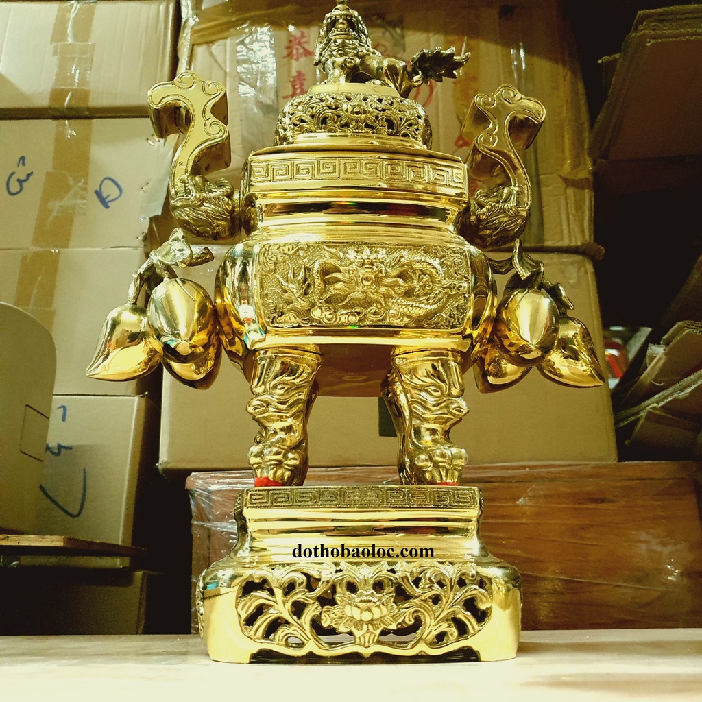 Bộ Tam Sự vuông quả đào bằng đồng thương hiệu Hiệp Tiến Phát cao 40cm