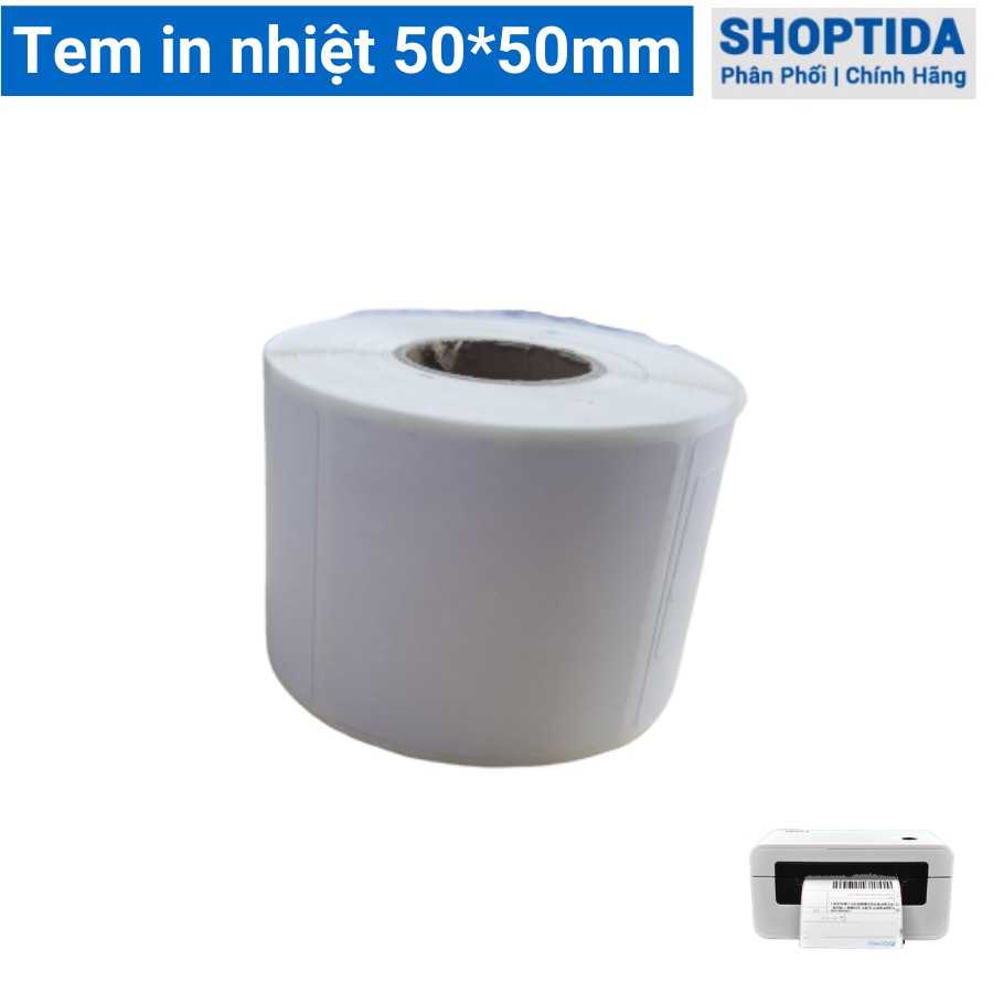 Tem in nhiệt Shoptida loại 600 tem 50*50mm in minicode, qr code, lời cảm ơn, sử dụng cho máy in nhiệt Shoptida SP46