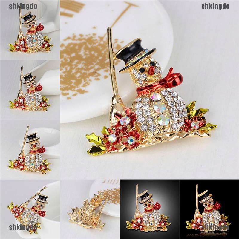 Huy hiệu cài áo hình người tuyết Giáng sinh đính đá thời trang