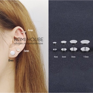 Bông tai cục tạ nút tròn màu trắng nhiều size rẻ đẹp style cá tính hot trend khuyến mãi - namimi