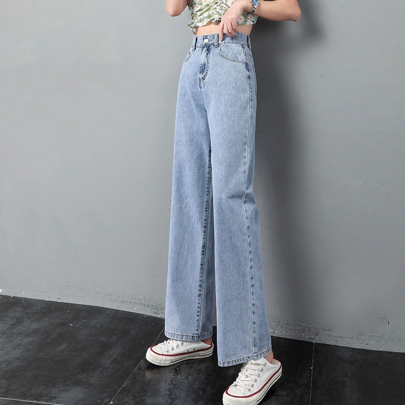 Quần Jeans Lưng Cao Ống Rộng Thời Trang Cho Nữ
