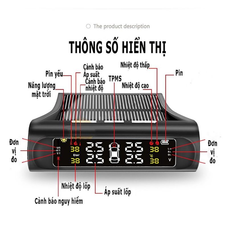 Cảm biến áp suất lốp ô tô TPMS chống nước phiên bản quốc tế sạc năng lượng mặt trời phù hợp với mọi dòng xe - XMAUTO