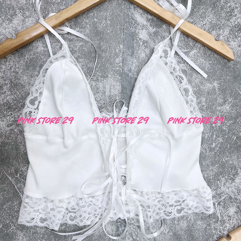 Áo Croptop 2 Dây Phối Viền Ren Dây Thắt Nơ Nửa Thơ Ngây Nửa Quyến Rũ A5291 | BigBuy360 - bigbuy360.vn