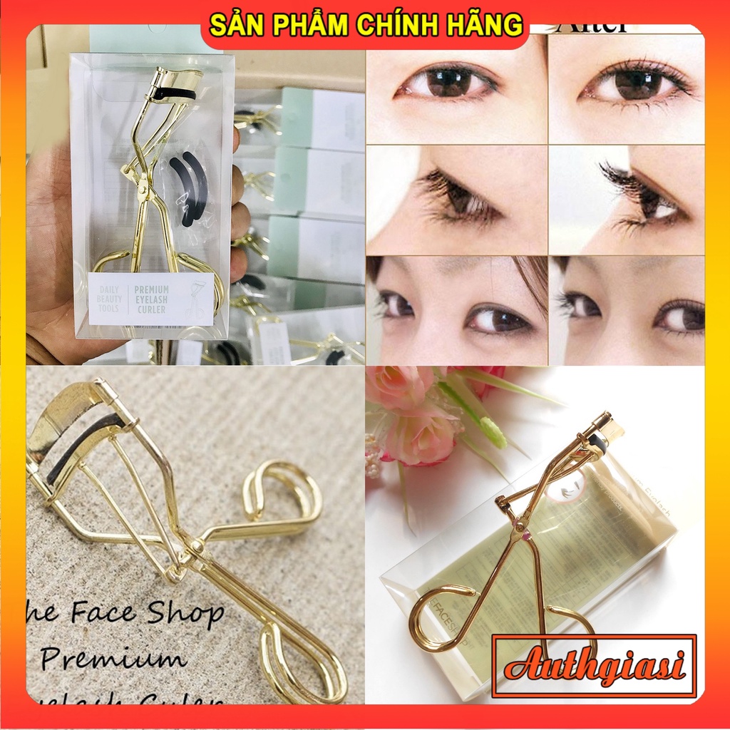 Kẹp bấm mi The Face Shop Eyelash Curler TFS siêu cong màu Bạc và Vàng kèm 2 lõi thay
