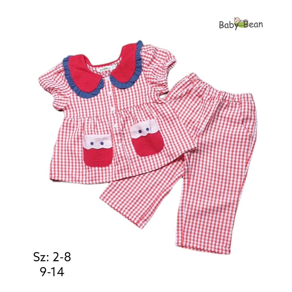 Bộ Đồ Cotton Caro Cổ Sen Túi Thêu Bé Gái BabyBean (8kg-33kg)