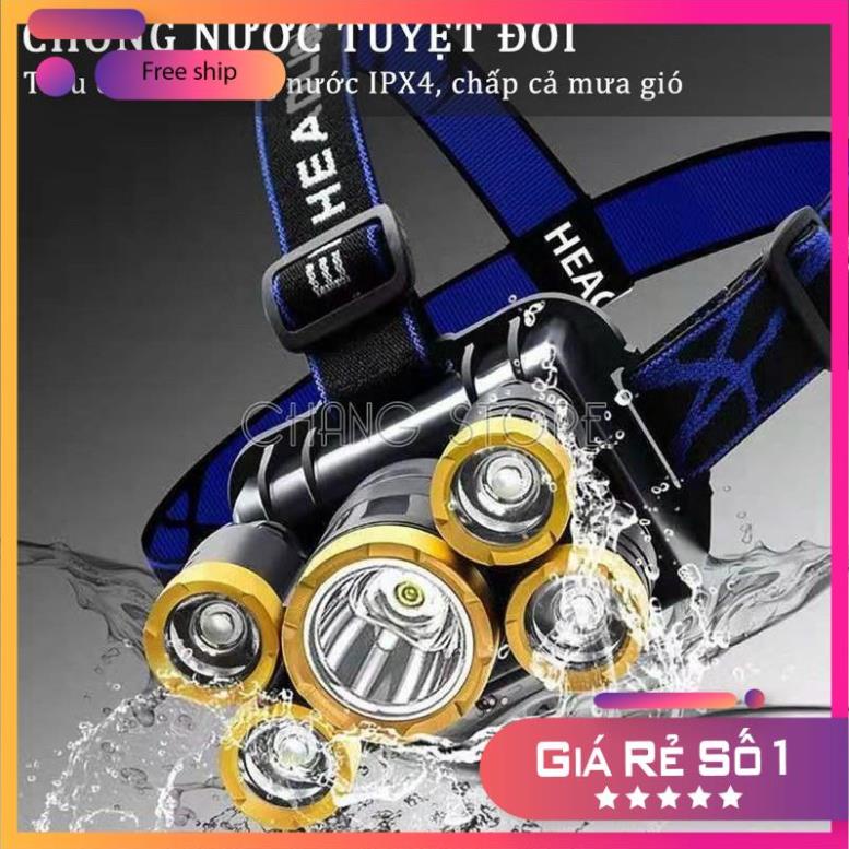 [FREESHIP] Đèn Pin Đội Đầu 5 Bóng Siêu Sáng Chống Nước Kèm Sạc( kèm ảnh thật )