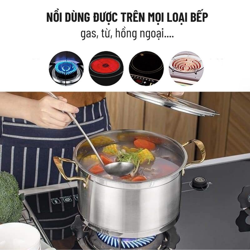 Bộ Nồi 3 Món Misu Louis Chất Liệu Inox Đáy 3 Lớp Cao Cấp Cho Cả Bếp Từ Bếp Điện Kèm Nắp Thủy Tinh