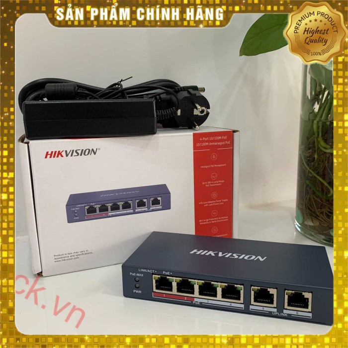 Switch mạng DS-3E0106P-E/M 4 cổng PoE , 2 cổng uplink 10/100Mbps - Hàng chính hãng