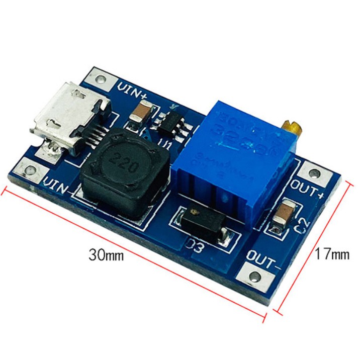 Mạch Tăng Áp Đầu Vào Microusb hoặc Dc 2v đến 24v ra Dc 5v đến 28v tối đa 2A