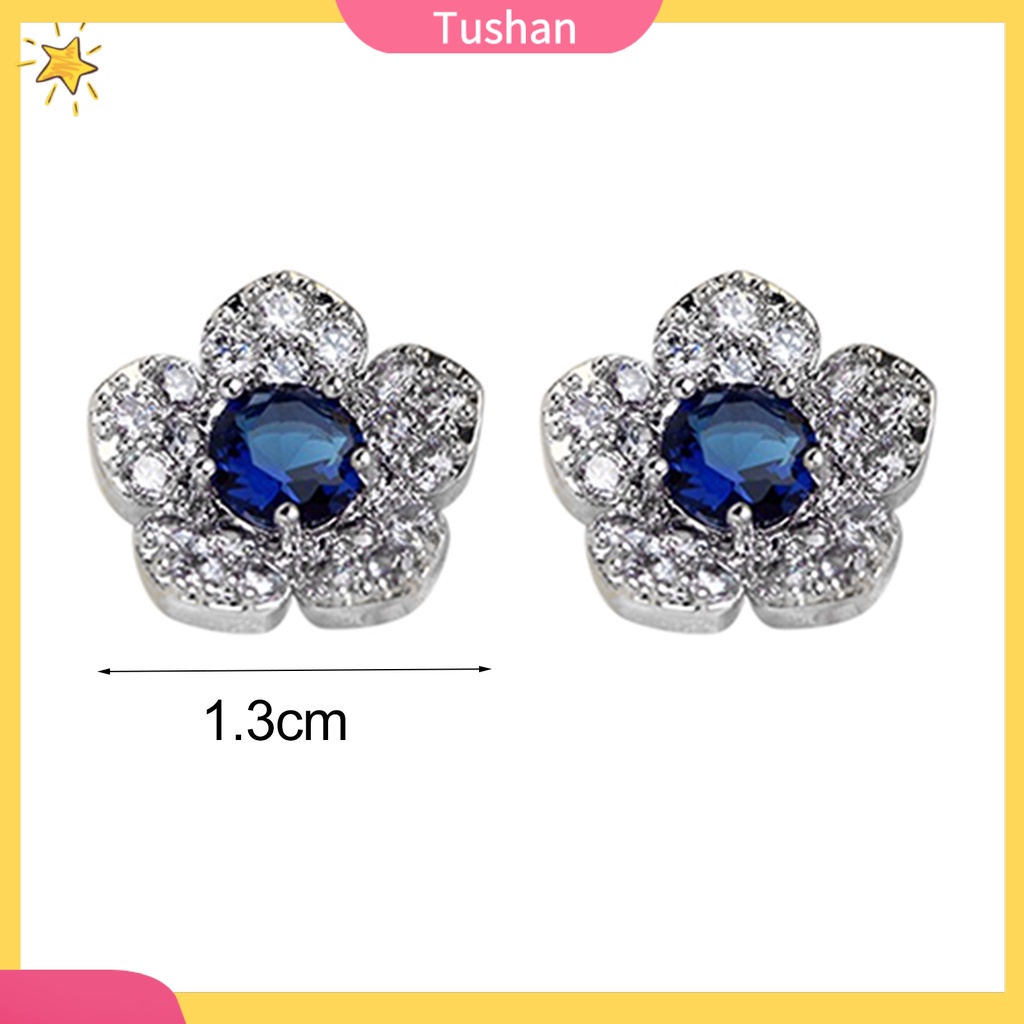 Khuyên tai hoa đính đá pha lê xanh lam hợp thời trang