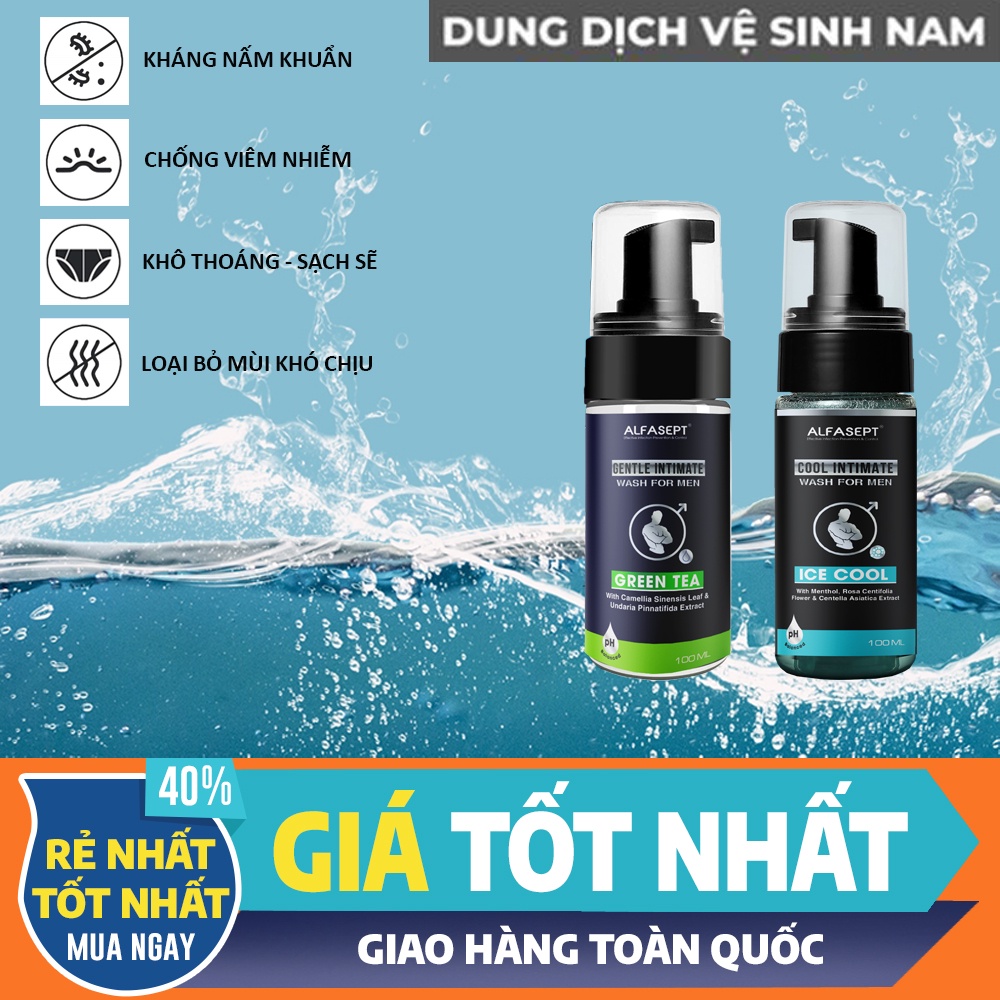 Dung Dịch Vệ Sinh Nam Tạo Bọt ALFASEPT Combo 2 Chai- Khô Thoáng - Sạch Sâu - Ngăn Ngừa Nấm Ngứa 100ml [Che tên sản phẩm]