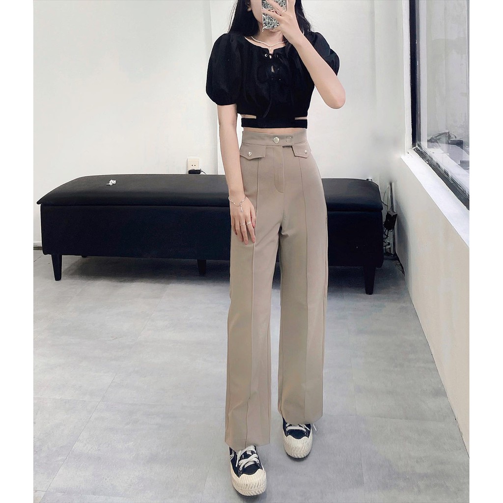 THE FANCE | Quần tây ống suông đứng đường giếu chống nhăn có túi SUGAR BABY