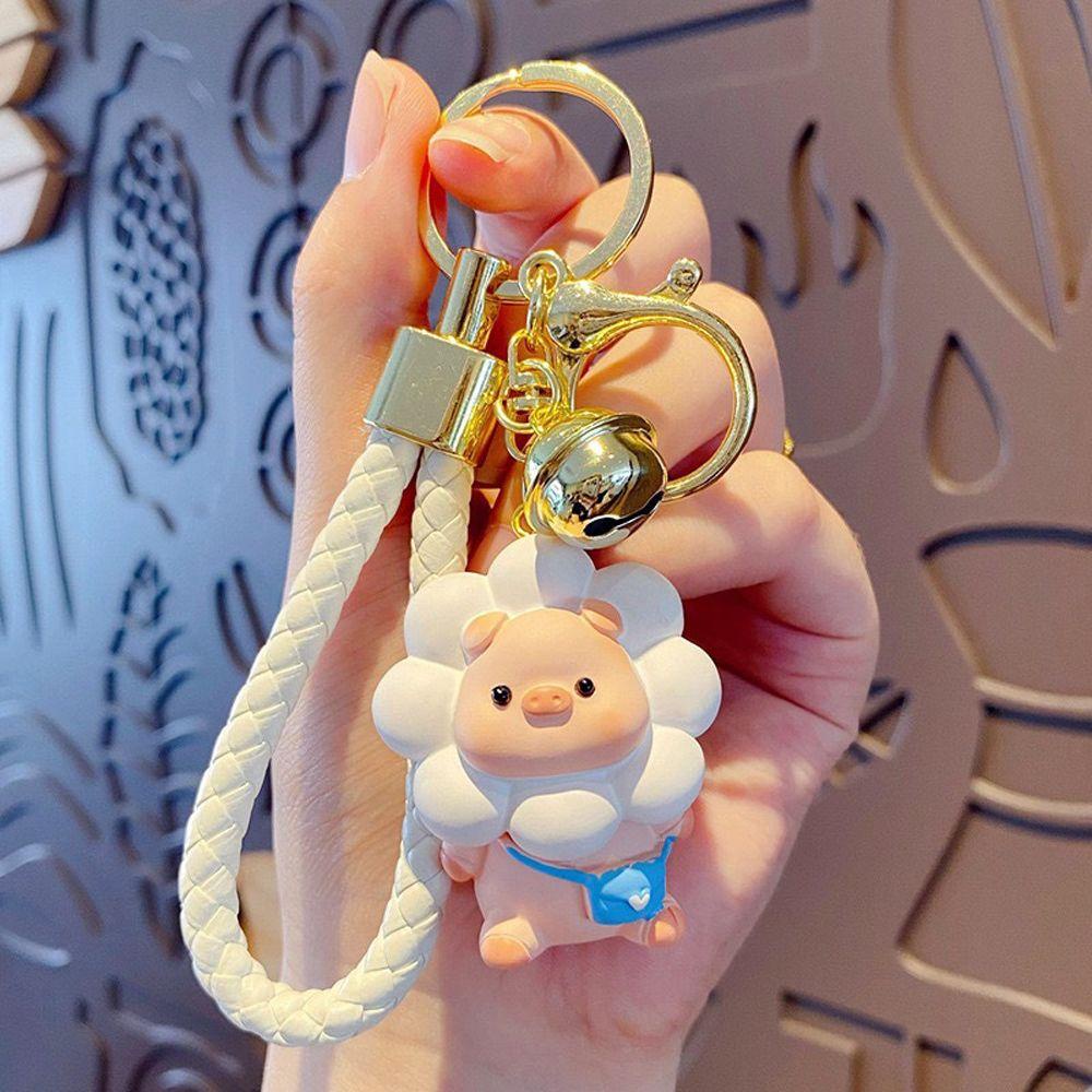 Móc Khóa Hình Heo Và Hoa Hướng Dương Sáng Tạo Bằng Nhựa Và Da