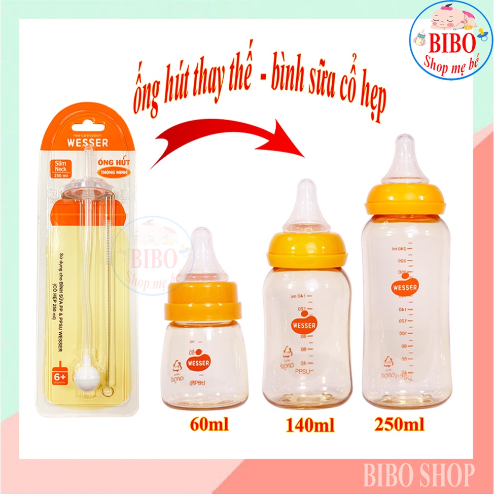 Bình Ống Hút Wesser 250ml nhựa PPSU (cổ hẹp uống mọi tư thế)