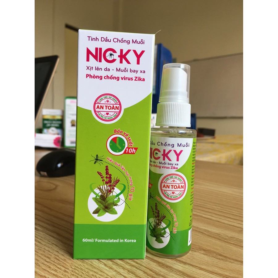 Tinh Dầu Chống Muỗi Nicky Chai 60ml - Hiệu quả Liên Tục Đến 10 Giờ