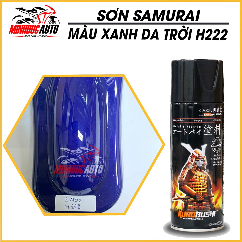 Sơn Samurai màu xanh da trời H222 - chai sơn xịt chuyên dụng nhập khẩu từ Malaysia.