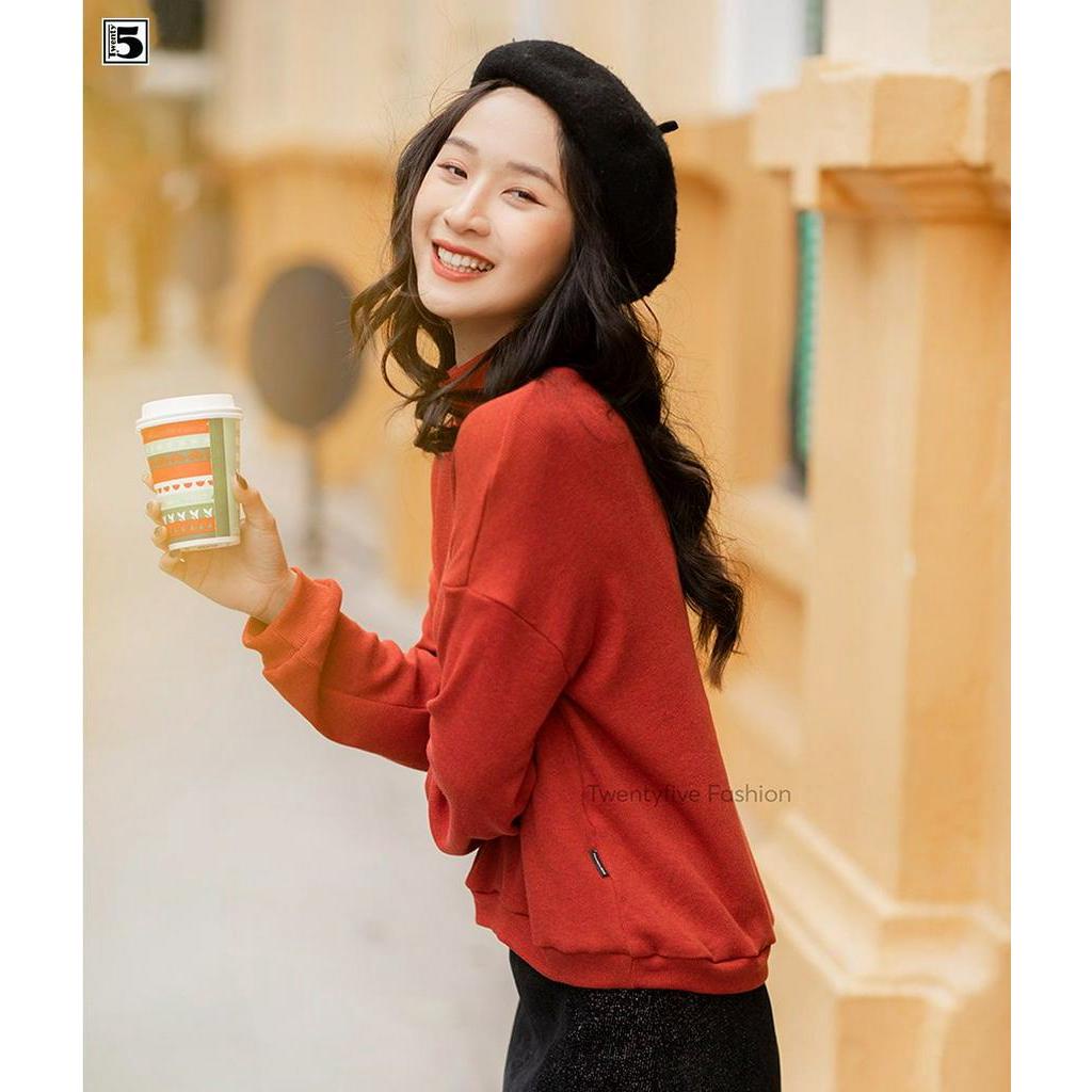 Áo thun nữ dáng rộng vừa cổ cao bo gấu Twentyfive N439