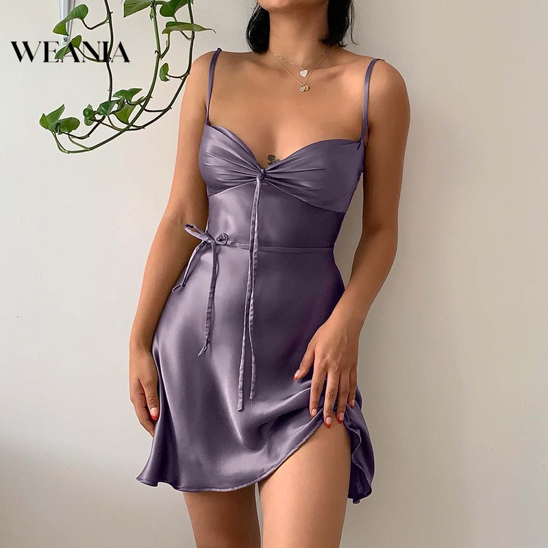 Đầm Dự Tiệc Hai Dây Vải Satin Quyến Rũ Thời Trang Mùa Hè