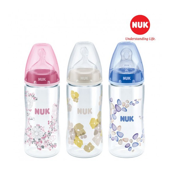Bình sữa Nuk nhựa PA 150ml hoặc 300ml núm ti Silicone S1 - M/ S2-M chính hãng