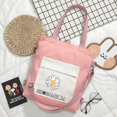 Túi vải đeo vai Ulzzang hoa cúc,Túi tote canvas hoa cúc siêu xinh, cute