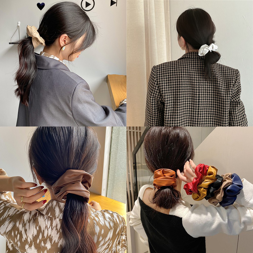 Dây buộc tóc chất liệu da PU kiểu Hàn Quốc cho nữ