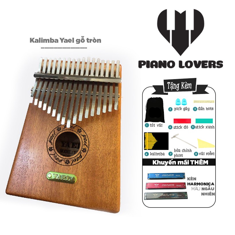 Đàn Kalimba 17 phím Gỗ Mahogany Yael Gỗ Tròn Tặng Kèm Harmonica 24 Lỗ Màu Ngẫu Nhiên - HÀNG CÓ SẴN