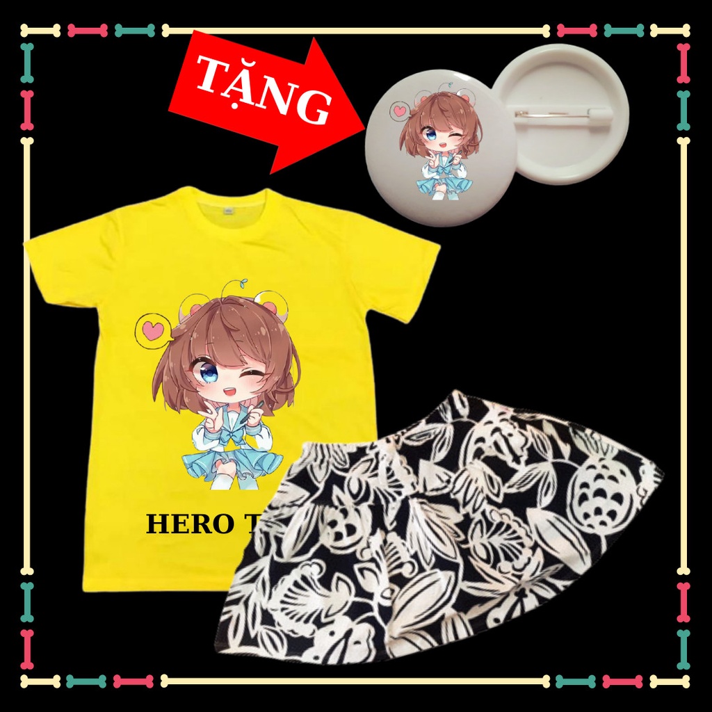 Tặng HUY HIỆU HERO Combo áo + Váy dễ thương cho bé gái mẫu Mèo Simmy Hero Team xịn xò thun cotton