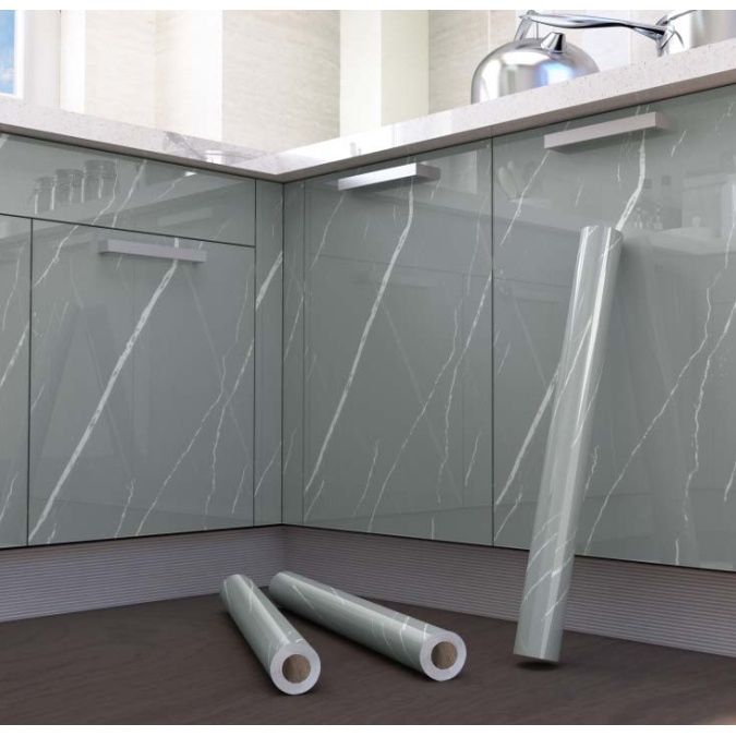Decal giấy dán bếp tráng nhôm cách nhiệt YT210 ĐÁ XÁM NHẠT SỢI TRẮNG khổ 60cm