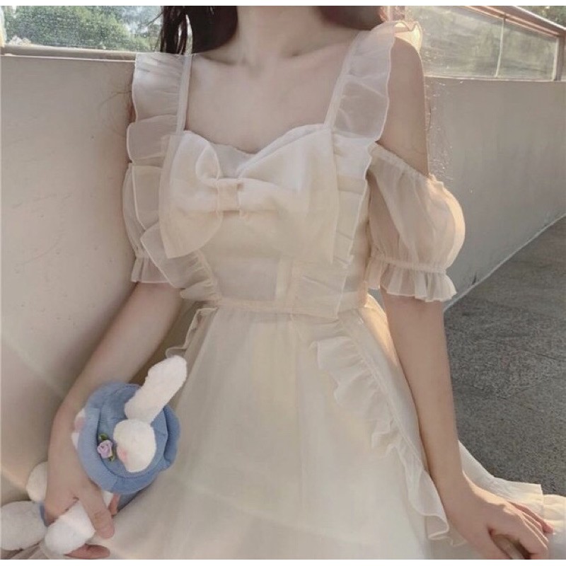 [Order] Đầm voan Lolita style hở vai bánh bèo. Váy công chúa cánh tiên