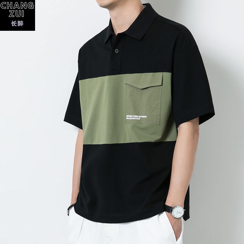 Áo polo Tay Ngắn Dáng Rộng Phối Màu Tương Phản Thời Trang Mùa Hè Cho Nam Giới Có Size Lớn M-5Xl 2 Kiểu