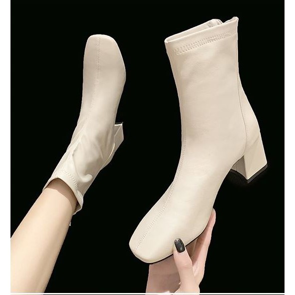 Bốt nữ cao cổ WOMEN STORY giày Boots da mềm lót nỉ khóa sau cao cấp boot mũi vuông boost lửng thời trang đế 6 cm 2021