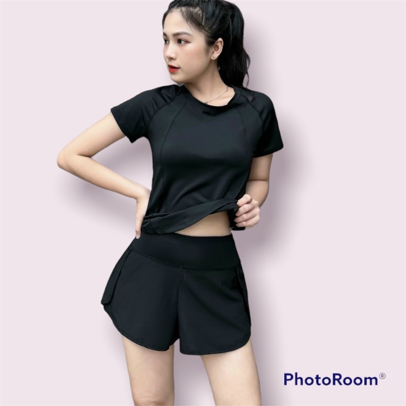 Bộ Quần Áo Tập Gym, Yoga, Thể Dục Nữ Hàng Cao Cấp. Set Quần Đùi + Áo Tay Ngắn
