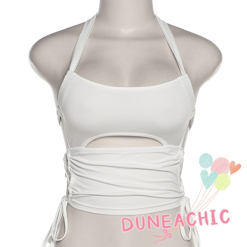 DUNEA Áo Tank Top Hở Lưng Cột Dây Gợi Cảm Phong Cách Đường Phố Cho Nữ