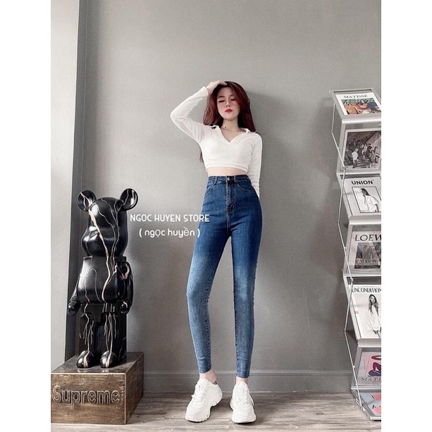Quần bò ôm giãn loang gấu nhạt ms122