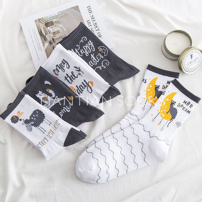 TIAN TIAN T060 Vớ tất nam nữ cổ cao tất cotton cao cấp Vớ bóng rổ thời trang mùa thu phong cách Hàn Quốc cho học sinh nam và nữ